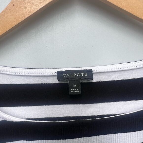 Talbots Womens Blouse Black White Striped 3/4 Sleeve Scoop Stretch Medium - Picture 4 of 4